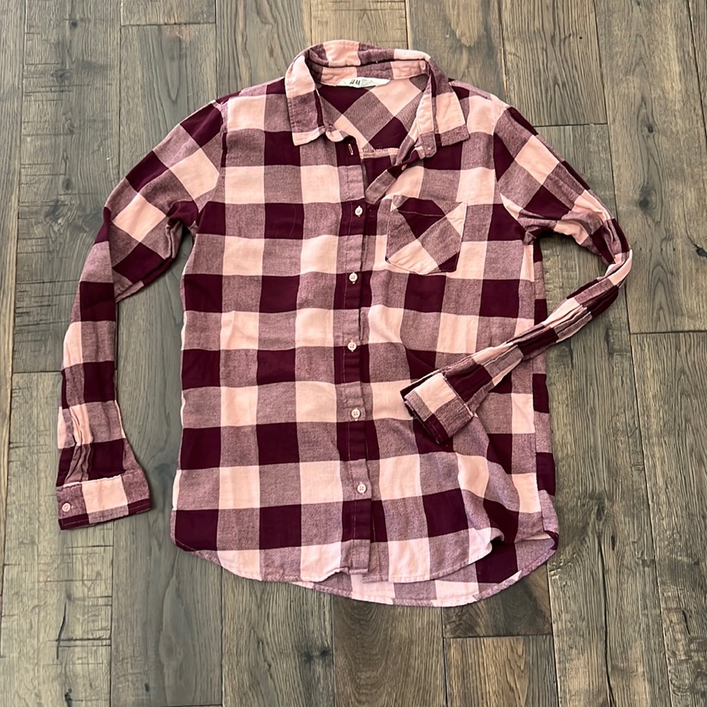 H & M maroon and pink flannel, size small